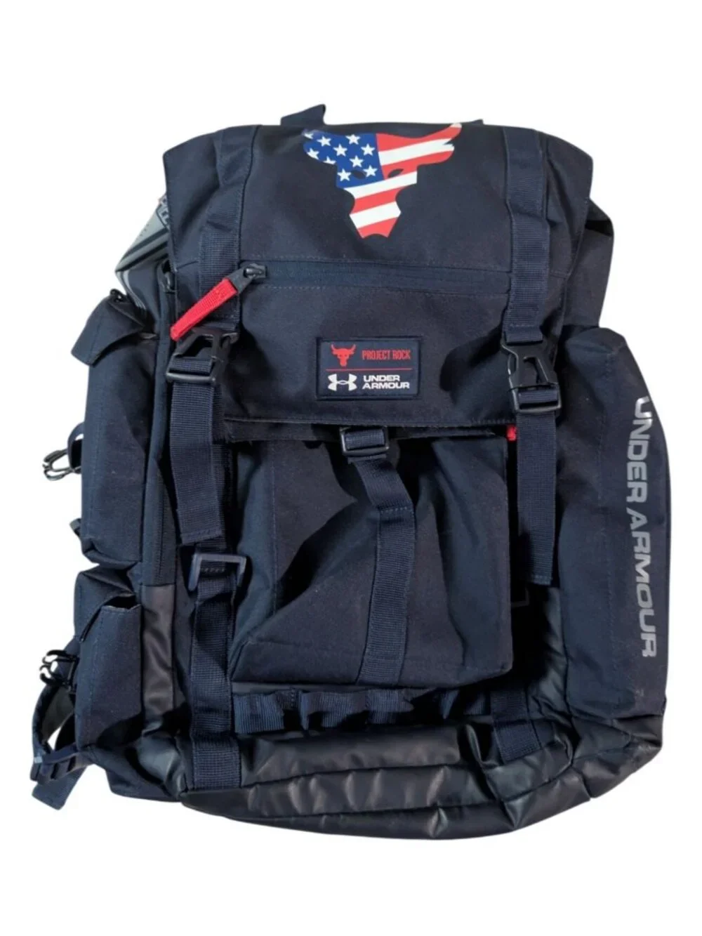 UA Project Rock Freedom Regiment Backpack Brahma Bull USA Flag Gym Bag Navy
